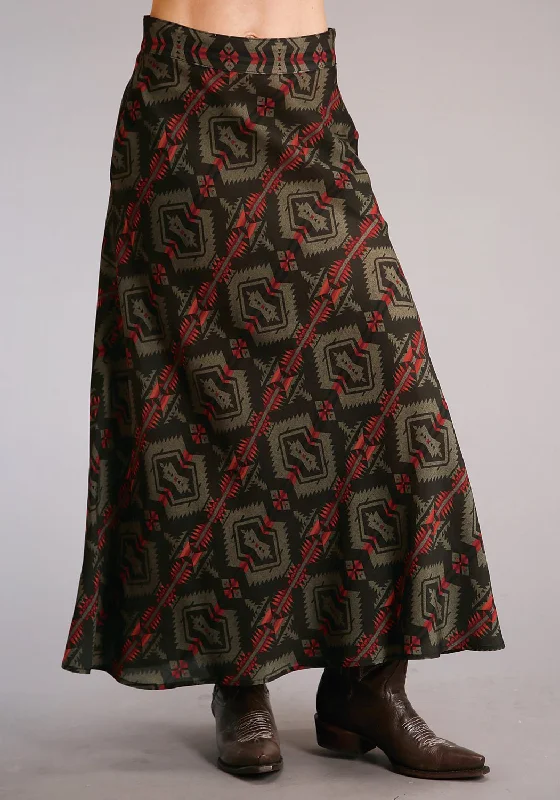 Online Boutiques Clothing Stetson Womens Flat Weave Blanket Brown/Red 100% Rayon Skirt