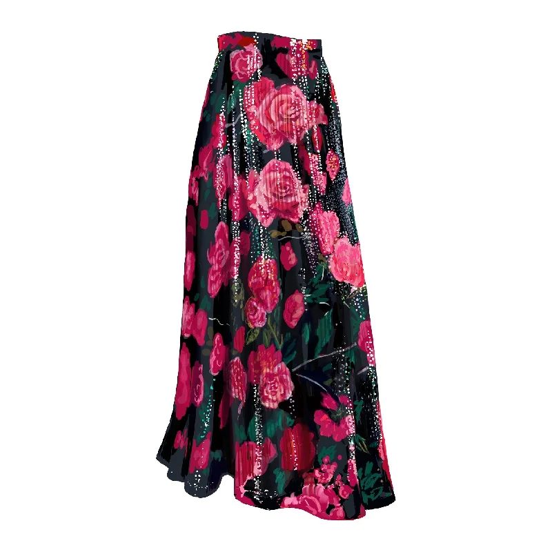 Women's Clothing Sets Roses and Sequins Maxi Skirt