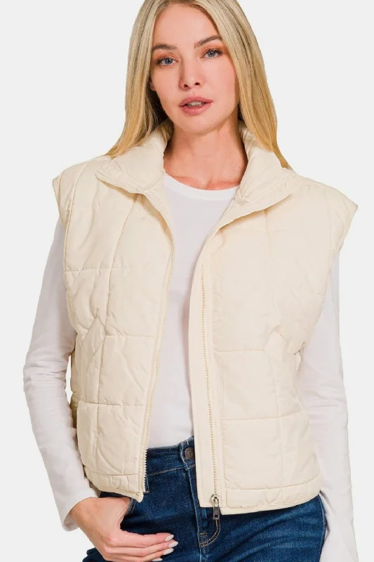 Online Boutiques Best Cropped Puffer Vest - Cream