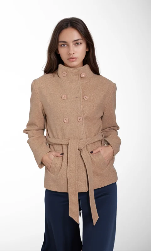 Comfortable Casual Wear Women Stand Collar Jacket (Café)