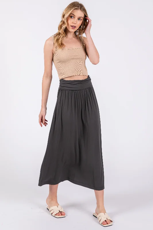 Women's Trendy Outfits Charcoal Fold-Over Maxi Skirt