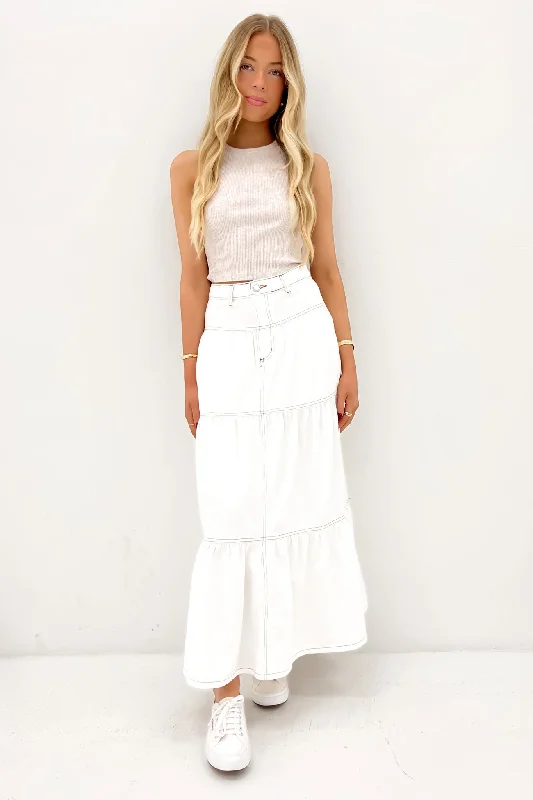 Women's Seasonal Apparel Leela Denim Midi Skirt White