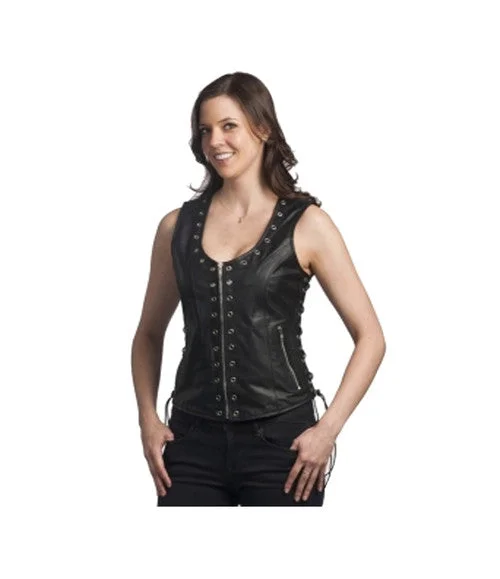 Women's Professional Attire Ladies Light Weight Premium Leather Vest Zip Front 2682