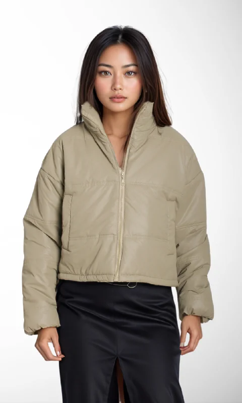 Fashionable Dresses for Women Women Cropped Puffer Jacket (khaki)