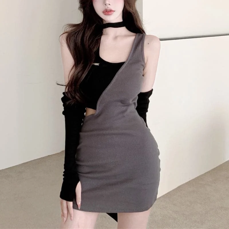 Trendy Women's Outfits for Casual Wear DressBetty - Sexy Halterneck Off-shoulder Long-sleeved Mini Dress