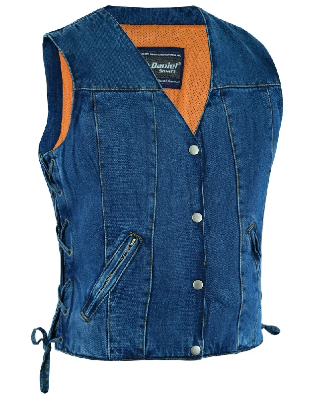 Women's Evening Wear DM997 Women's Single Back Panel Concealed Carry Denim Vest - Blue