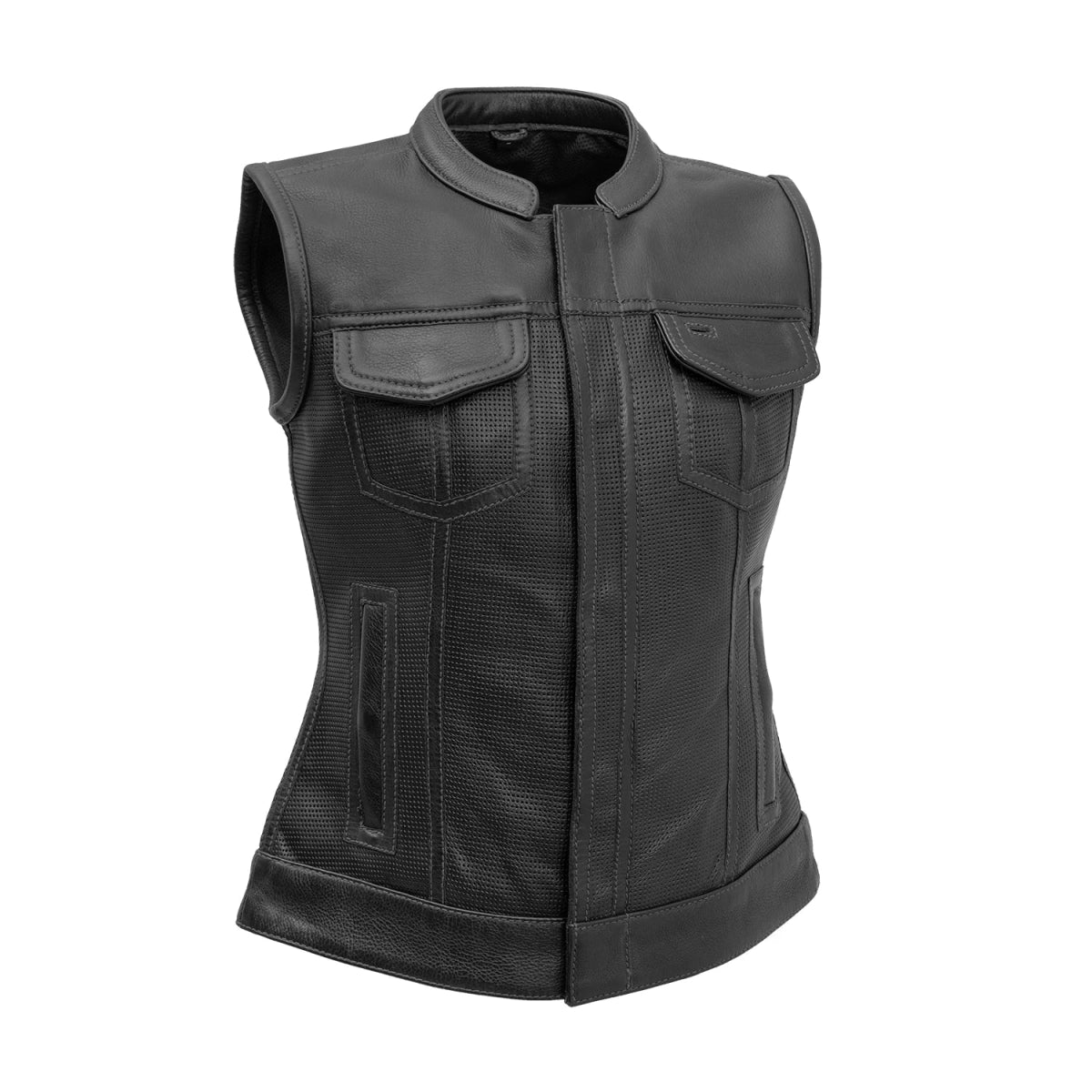 Women Fashion Jessica Perforated Women's Motorcycle Leather Vest