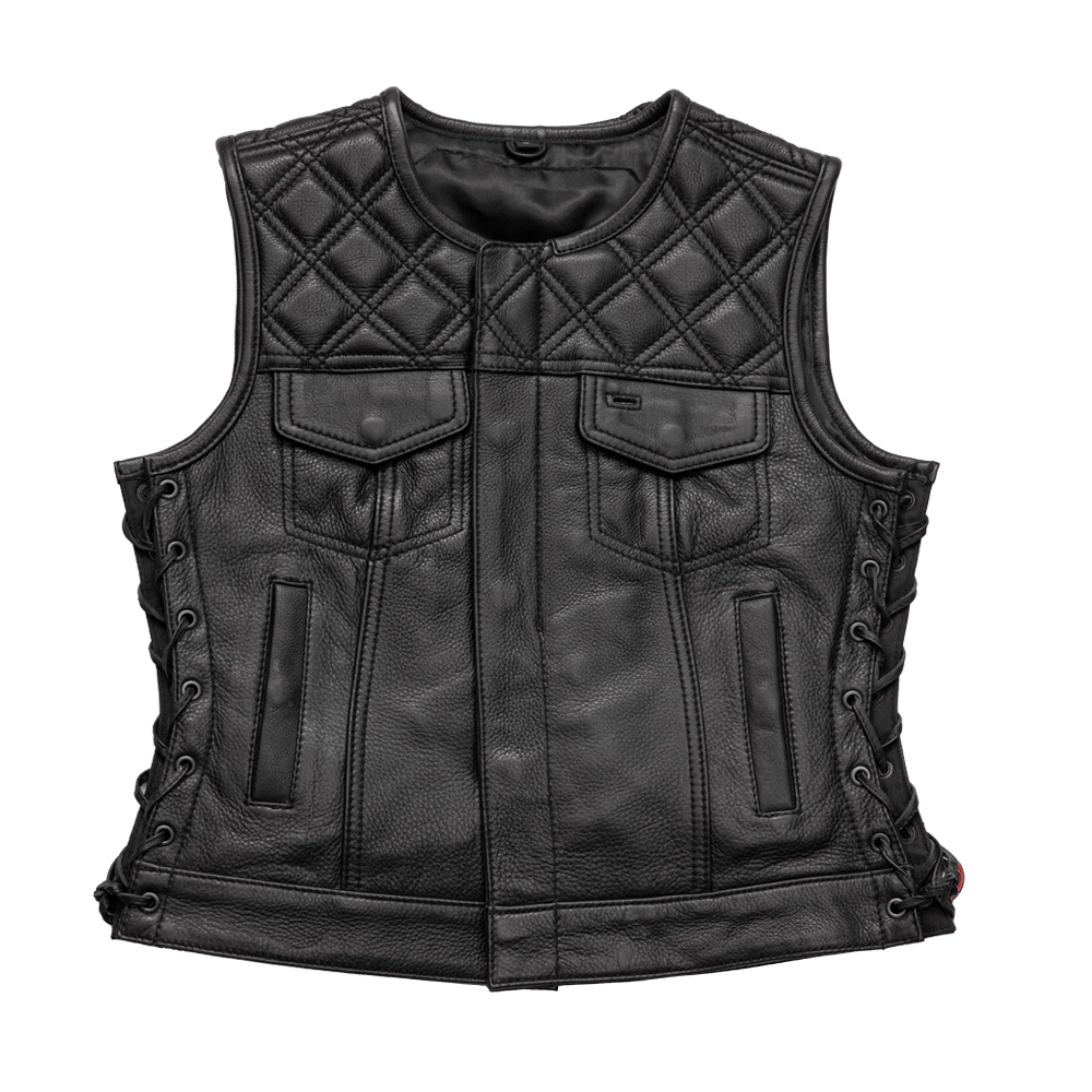 Sale Clearance Bonnie - Women's Motorcycle Leather Vest - Diamond Quilt