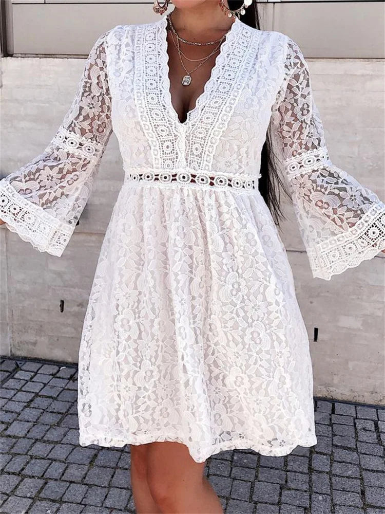 Women's Trendy Outfits FashionSierra - Elegant Floral Lace Long Sleeve Mini Dress