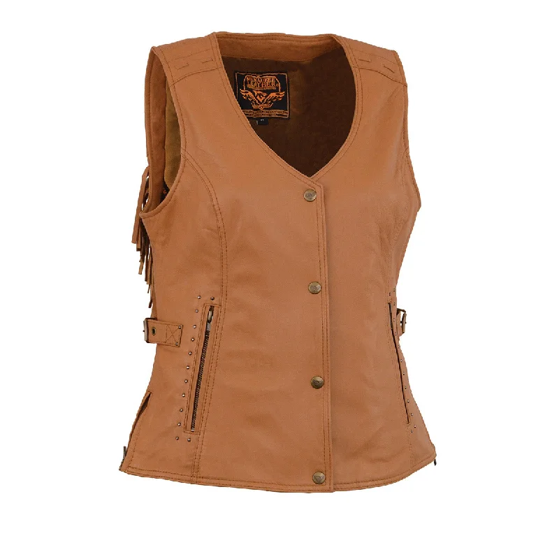 Women's Outerwear Garments Milwaukee Leather MLL4566 Ladies Fringed Leather Saddle Snap Front Vest