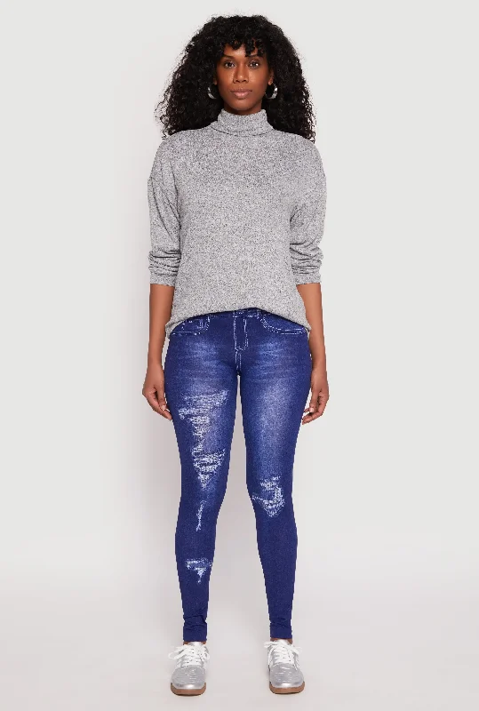 Sale On Sale Distressed Denim Print Jeggings