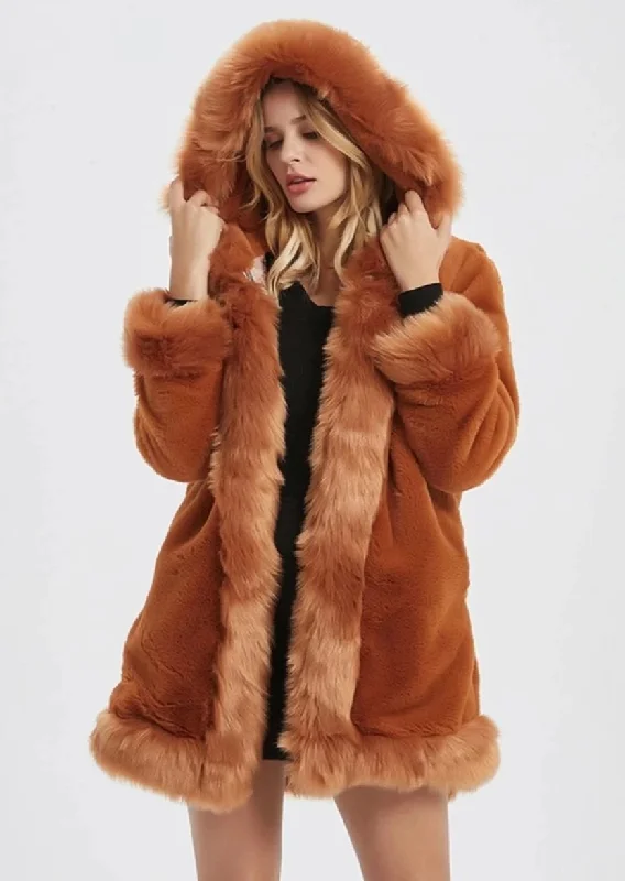 Online Boutiques Clothing Womens Hooded Faux Fur Collar Coat