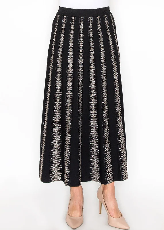 Women's Clothes And Garments Black and Gold Striped Knit Skirt