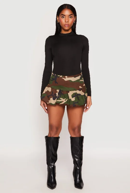 Women's Activewear Attire Almost Famous Camo Mini Balloon Skirt