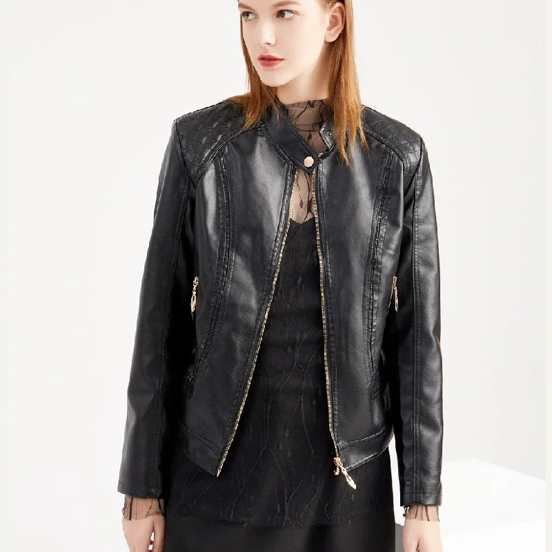 Affordable Online Boutiques Womens Soft Quilted Vegan Leather Jacket