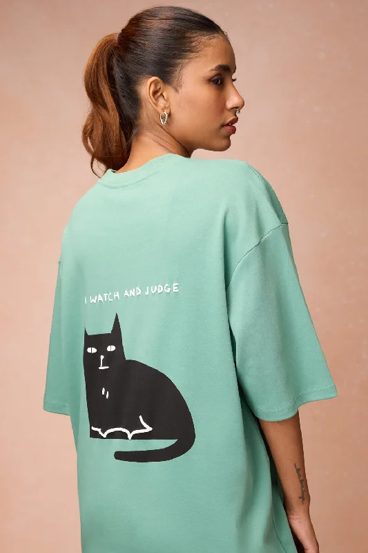 Women's Vacation Outfit Set Women's I Watch And Judge Cat Green T-Shirt