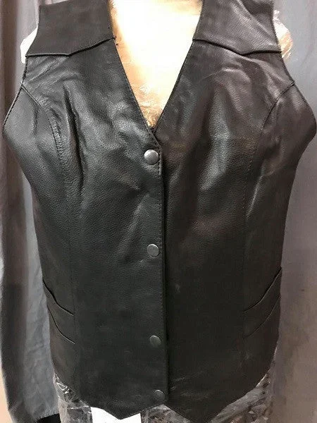 Women's Classic Outfit Ladies Plain Side Leather Vest 7458