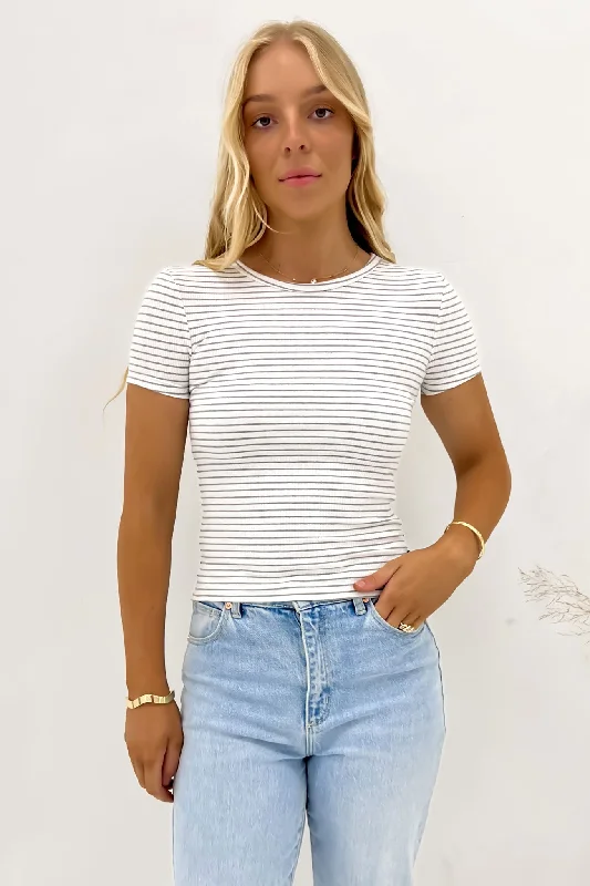 Women's Casual and Dressy Outfits Eve Rib Stripe Tee Grey Marle