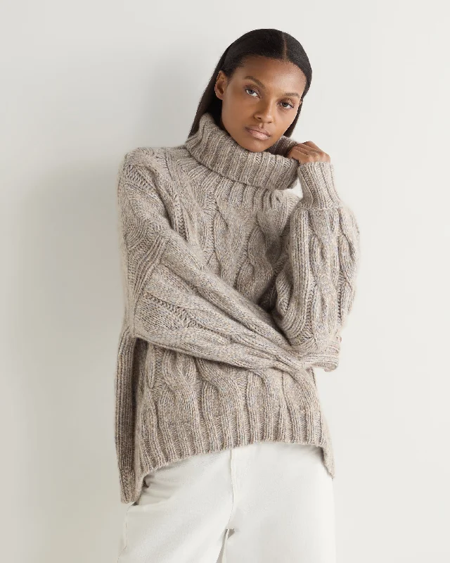 Winter Wardrobe Clearance Women's Hana Marl Chunky Cable Turtle Neck Cashmere Sweater Marble Marl Winter Wardrobe Clearance Women's Hana Marl Chunky Cable Turtle Neck Cashmere Sweater Marble Marl
