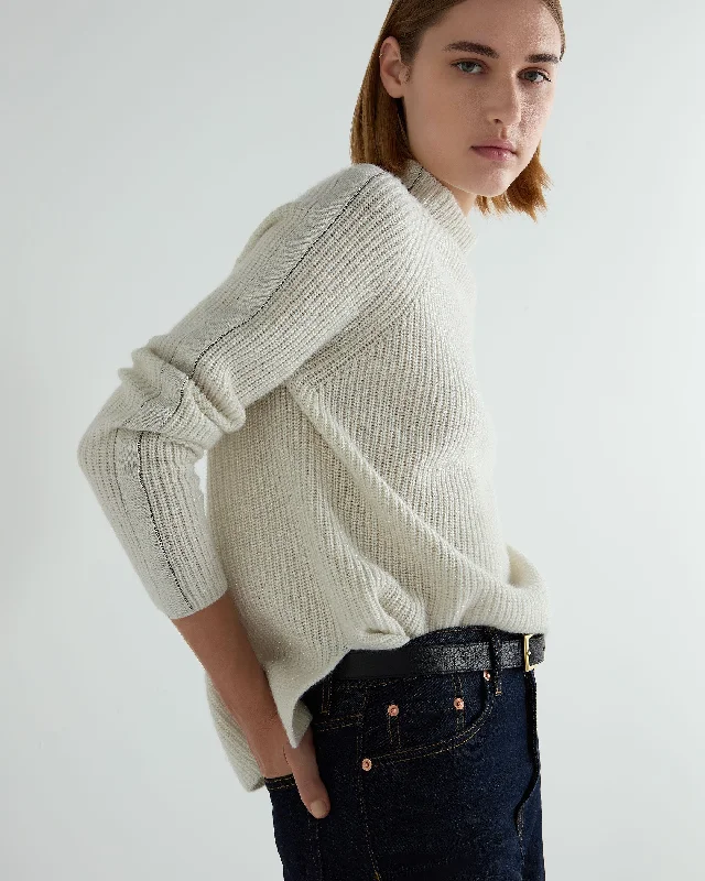 Affordable Women's Clothing Sale Online Women's Metal Trim Funnel Neck Cashmere Sweater With Lurex Snow Grey Sparkle Affordable Women's Clothing Sale Online Women's Metal Trim Funnel Neck Cashmere Sweater With Lurex Snow Grey Sparkle
