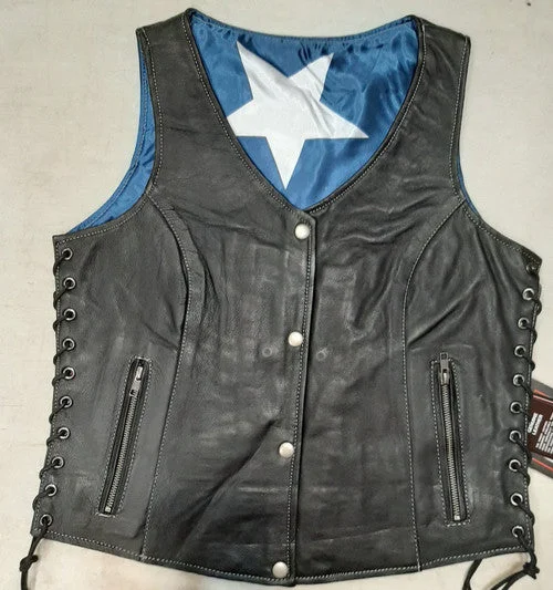 Women's Outfit For The Office Ladies Leather Vest with Texas Flag Lining 6890.TXS WV