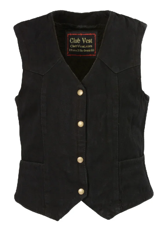 Women's Vacation Garments Club Vest CVL4000 Women's Black Denim Motorcycle V-Neck Vest with Conceal & Carry Pockets