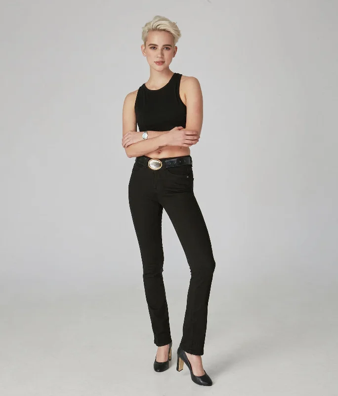 Affordable Fashion for Women KATE-BLK - High Rise Straight Jeans - Inseam 32"