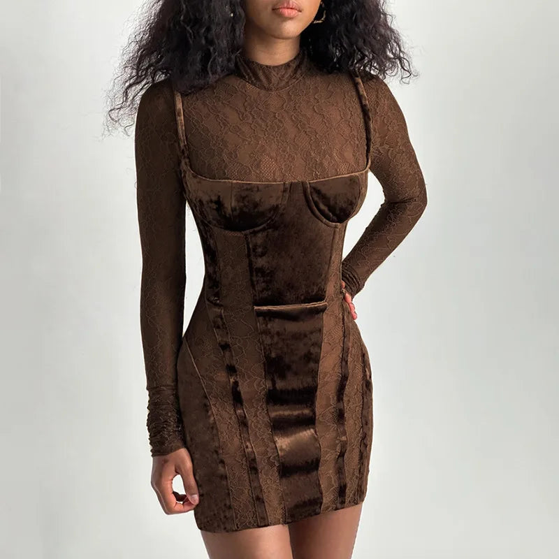 Online Boutique Clothing Lace Patchwork Slim Bodycon Autumn Winter Nightclub Sexy Party Mini Dress Online Boutique Clothing Lace Patchwork Slim Bodycon Autumn Winter Nightclub Sexy Party Mini Dress
