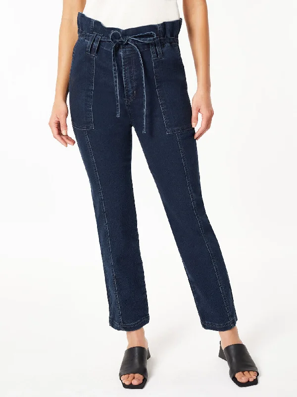 Casual Style for Busy Women Paper Bag Waist Denim Trouser