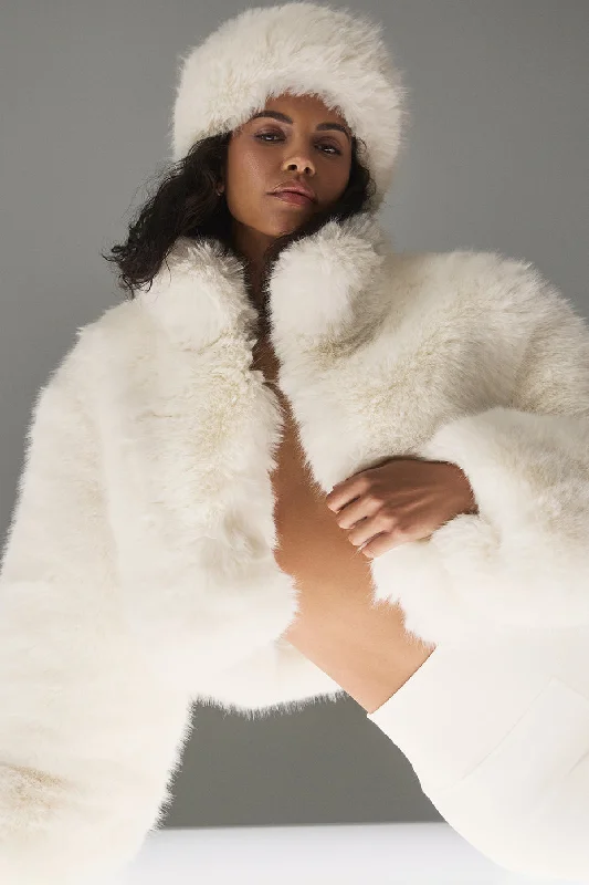 Women's Clothes And Garments Opulent Faux Fur Cropped Jacket - Ivory