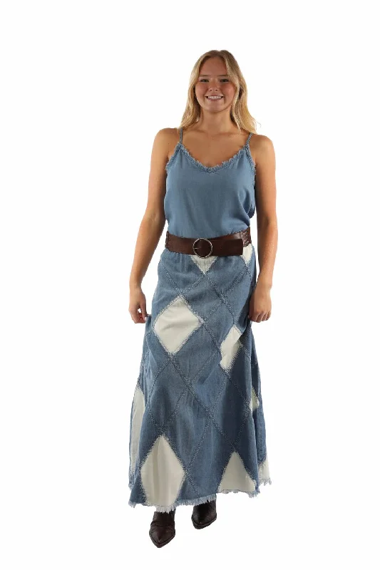 Flash Sales This Week Scully Womens Acid Wash Diamond Panels Blue 100% Cotton Skirt