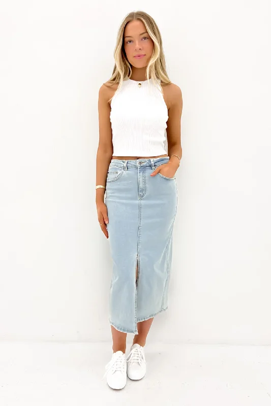 Women's Garments Alivia Denim Midi Skirt Light Blue